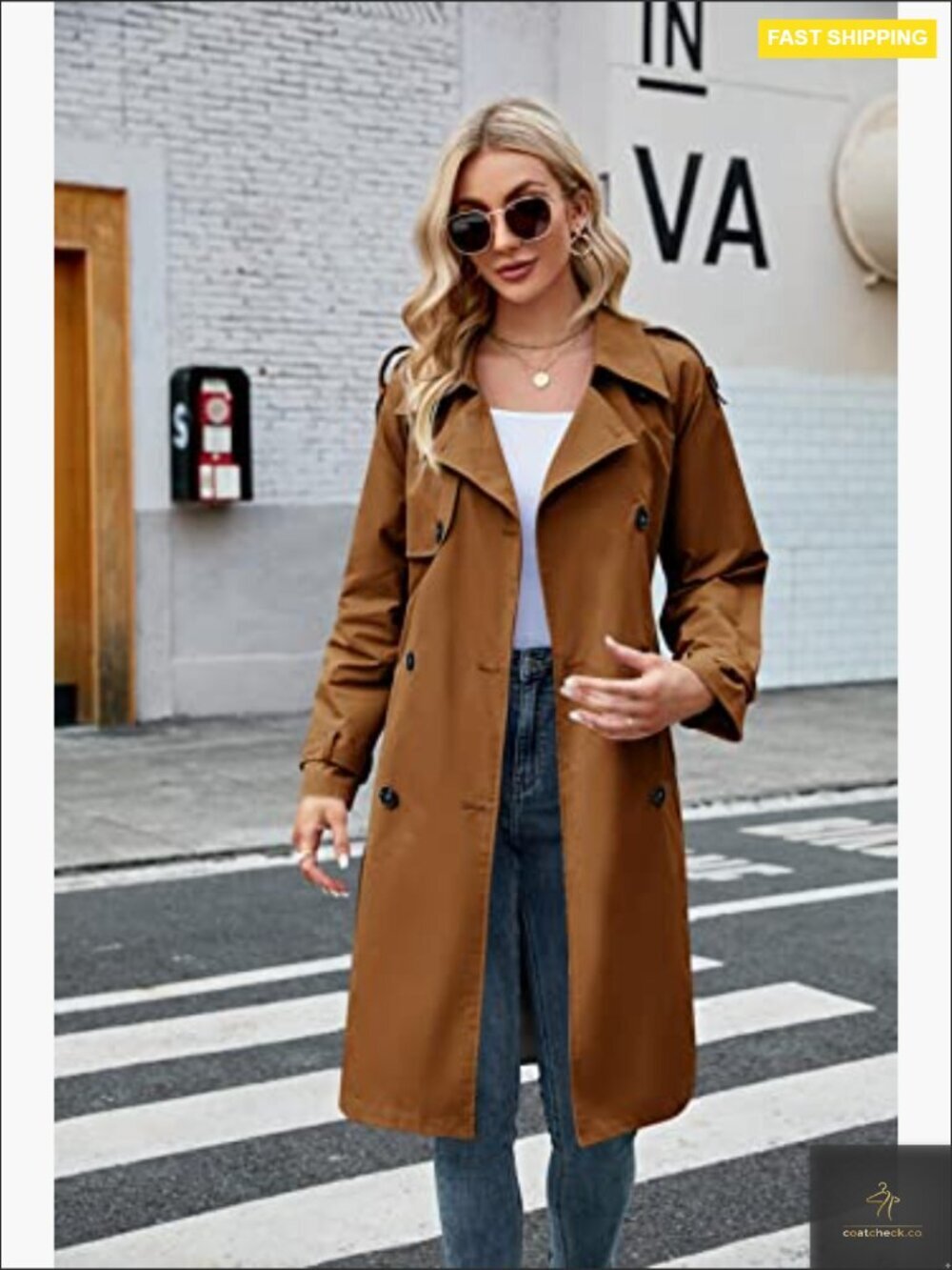 Classic Slim Fit Trench Coat Elegant Windproof Double Breasted Belted Overcoat - Picture 3 of 7